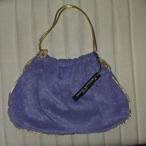 David Bitton Buffalo NY Purple Terrycloth Handbag With Gold Tone Heart Handles